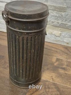 WW2 Original German Luftwaffe mask container, tin, blue paint, name, dated