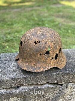 WW2 Original German M42 Battle Damage Helmet, From Battle Of Kurland