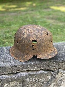 WW2 Original German M42 Battle Damage Helmet, From Battle Of Kurland