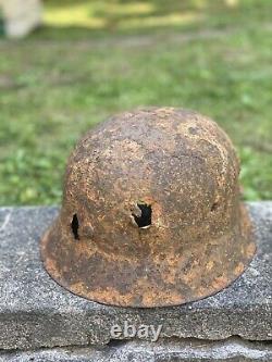 WW2 Original German M42 Battle Damage Helmet, From Battle Of Kurland