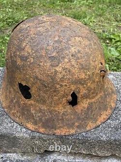 WW2 Original German M42 Battle Damage Helmet, From Battle Of Kurland