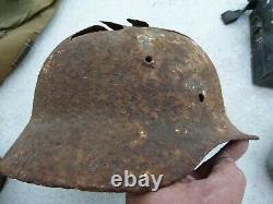 WW2 Original German Relic Lot Helmet Bag Buckle Badge Mess kit Can Gas mask