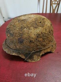 WW2 Original M42 German Helmet relic with VERY RARE wire band