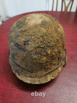 WW2 Original M42 German Helmet relic with VERY RARE wire band