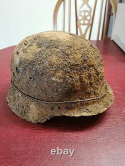 WW2 Original M42 German Helmet relic with VERY RARE wire band