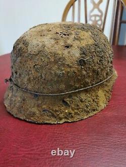 WW2 Original M42 German Helmet relic with VERY RARE wire band