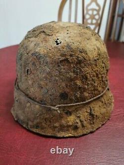 WW2 Original M42 German Helmet relic with VERY RARE wire band
