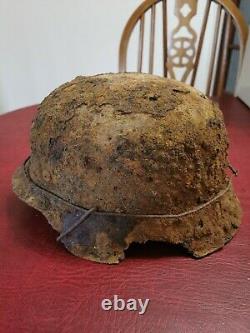 WW2 Original M42 German Helmet relic with VERY RARE wire band