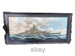 WW2 Original Wartime Painted German Battle Ship Tirpitz Painting On Canvas