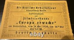 WW2 WWII German Cinema Ticket Rare Original Europa Erwache 1938