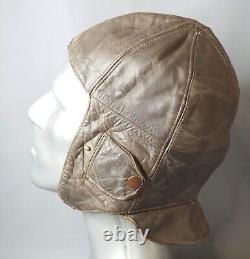 WWII German Luftwaffe Pilot Aviator Brown Leather Flight Helmet Bonnet Prym