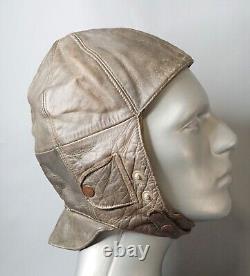 WWII German Luftwaffe Pilot Aviator Brown Leather Flight Helmet Bonnet Prym