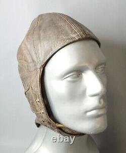 WWII German Luftwaffe Pilot Aviator Brown Leather Flight Helmet Bonnet Prym