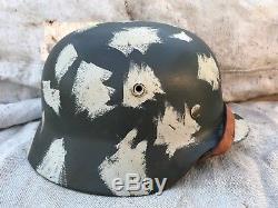 WWII M40/64 Original German Helmet Winter Camo