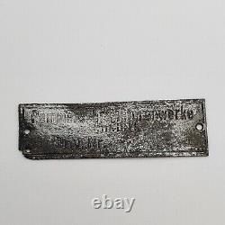 WWII WW2 German Original Luftwaffe Junkers plane engine factory tag metal number