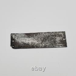 WWII WW2 German Original Luftwaffe Junkers plane engine factory tag metal number