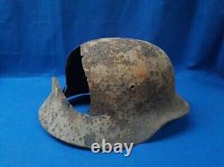 Wartime World War II German Army Helmet Heavy Battle Damage Original Shell