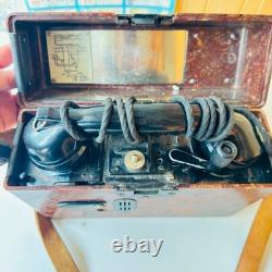 Working WW2 Relic German Field Phone 1940 + carrying strap in brown leather
