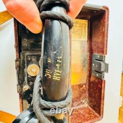 Working WW2 Relic German Field Phone 1940 + carrying strap in brown leather