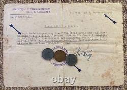 Ww2 German Confirmation Letter For Laborer To Wear A Silver Cross Of Merit Medal