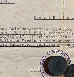 Ww2 German Confirmation Letter For Laborer To Wear A Silver Cross Of Merit Medal