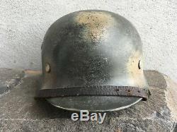 Ww2 Wwii German M35 Et62 Anzio Camo Helmet Complete With Original Chinstrap