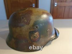 Ww2 original german helmet normandy camo helmet liner strap in good con