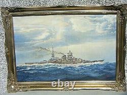 Wwii Painting German Battleship Scharnhorst Large Signed