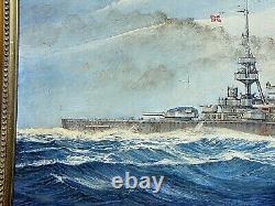 Wwii Painting German Battleship Scharnhorst Large Signed