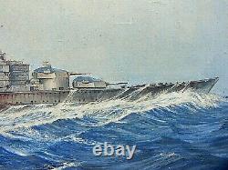 Wwii Painting German Battleship Scharnhorst Large Signed