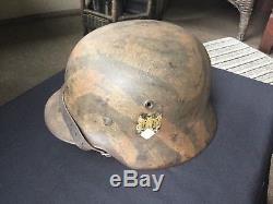 Wwii Ww2 German Camo Helmet, Et64, M40, Sd, Normandy Pattern, Original, Exc